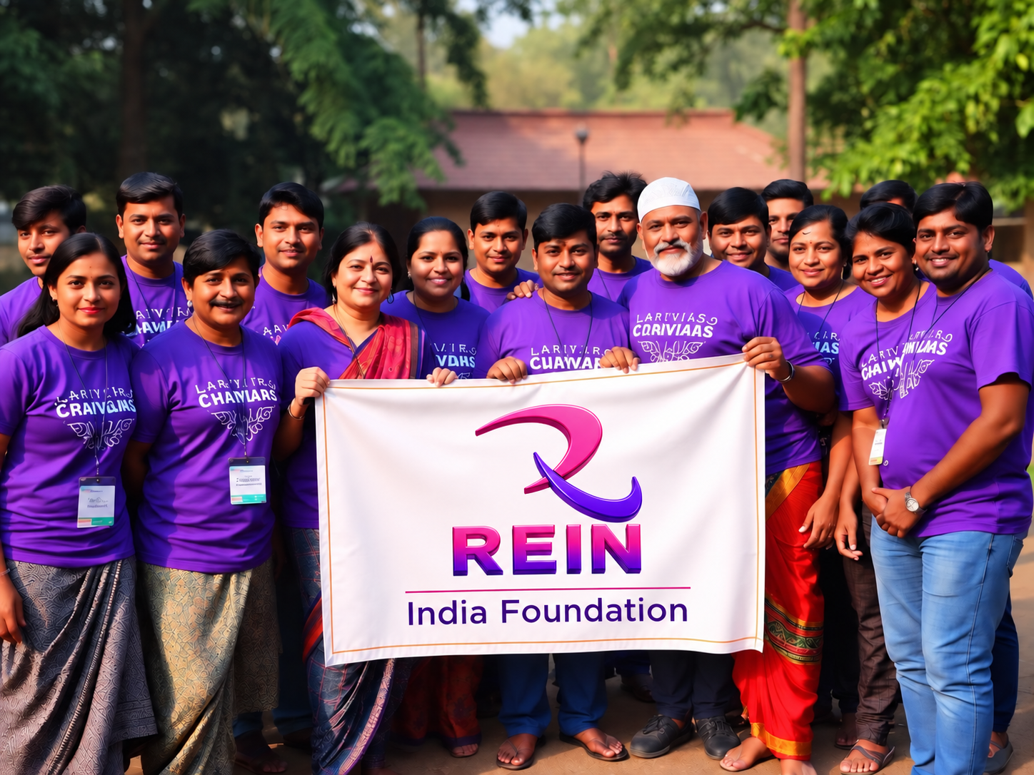 REIN India Foundation team gathered behind the REIN banner