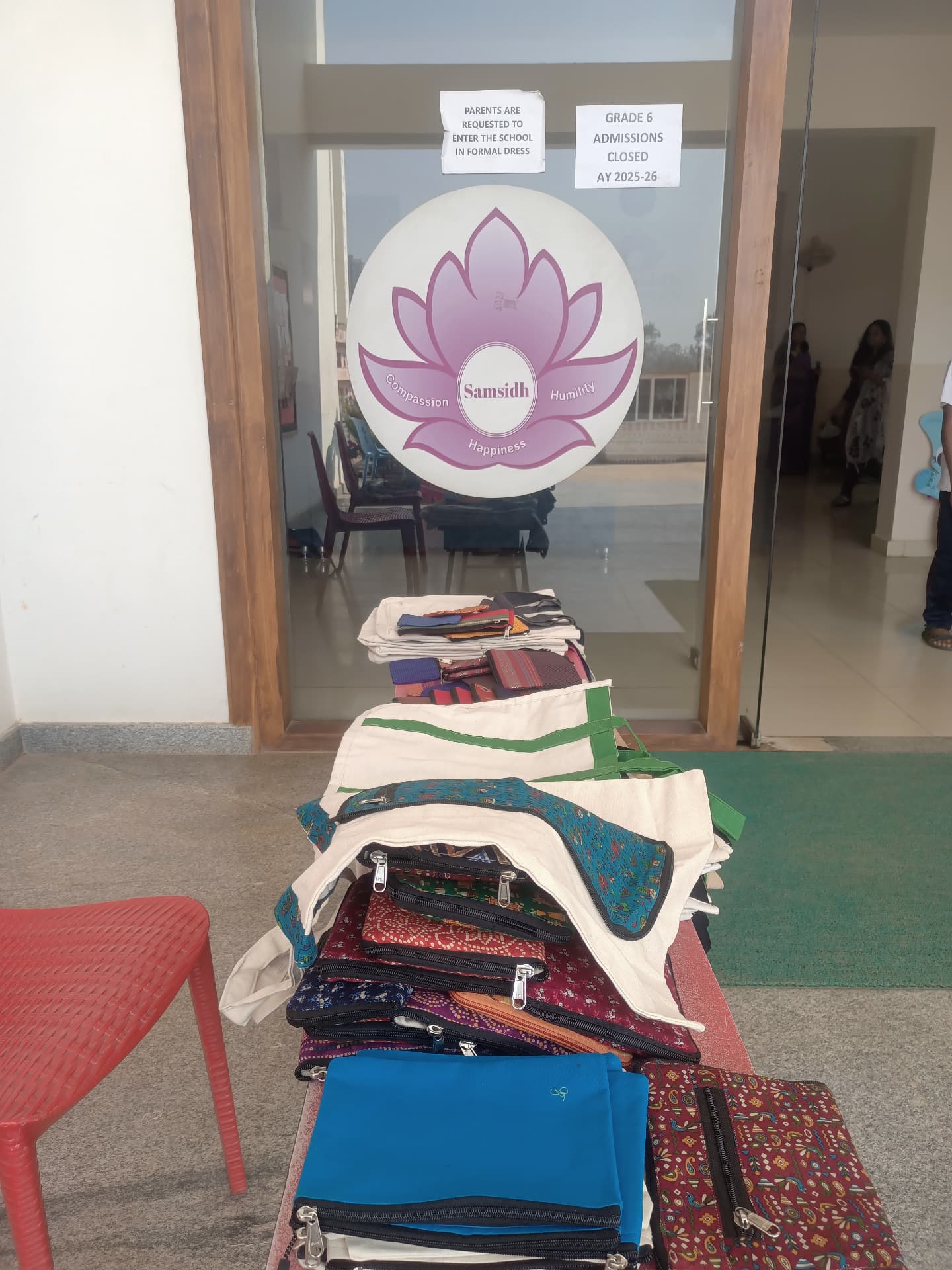 Wings of Desire products displayed at a school outreach event