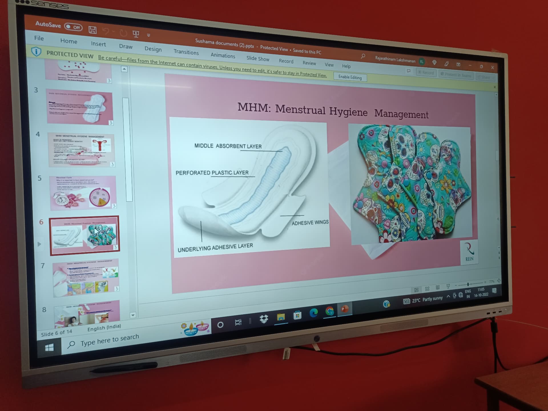 Menstrual hygiene management learning materials displayed during a workshop